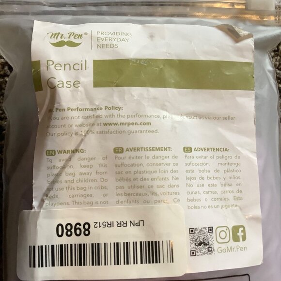 Mr. Pen Purple Pencil Case 11"x 4"x 2" Zippered Pouch Durable Fabric School NEW - Picture 7 of 7